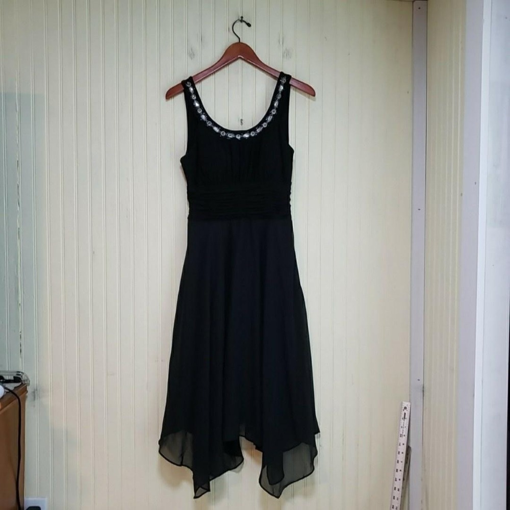 Ombre Dress Womens 10 Black Solid Sleeveless Scoop Neck Beaded Asym Hem